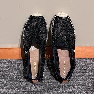 black sparkly lace Joy & Mario espadrilles